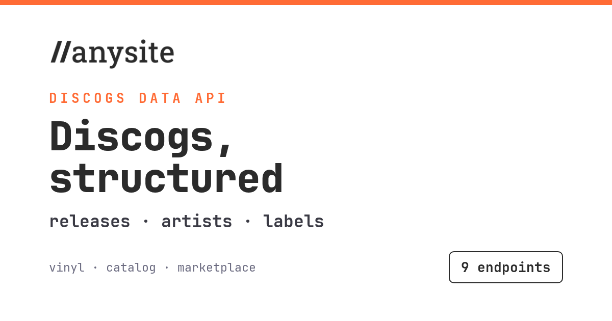 Discogs API — 9 Endpoints for Music Data, Releases, and Marketplace Pricing